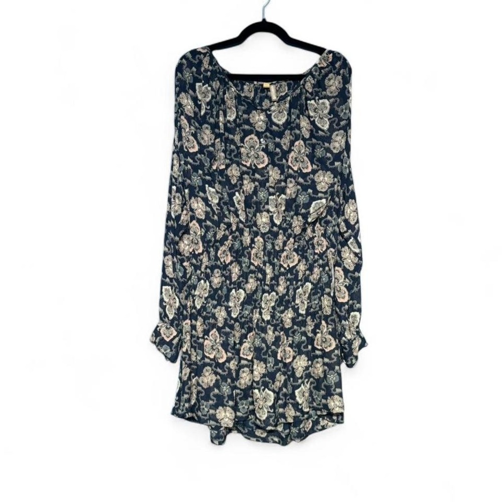 Galliano Silk Tunic Women's Size Large Navy Blue‎ Floral Sheer Dress Boho Hippie